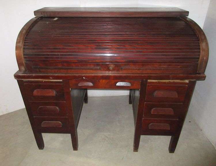 Vintage 1925 Cherry Roll Top Desk Albrecht Auction Service