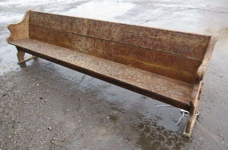 Antique wood pew, barn fresh and grain painted, 9'L, used, sturdy