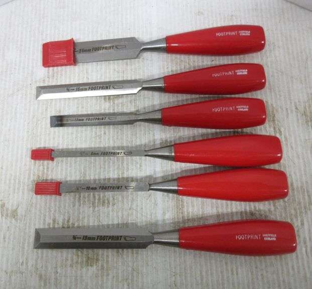 (6) Sets of wood chisels in set, includes 5 New, and 1 Was sharpened