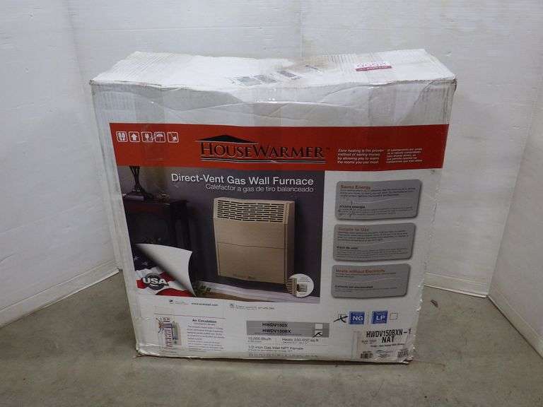 15,000 BTU Vented heater with blower, gas line kit, thermostat, house