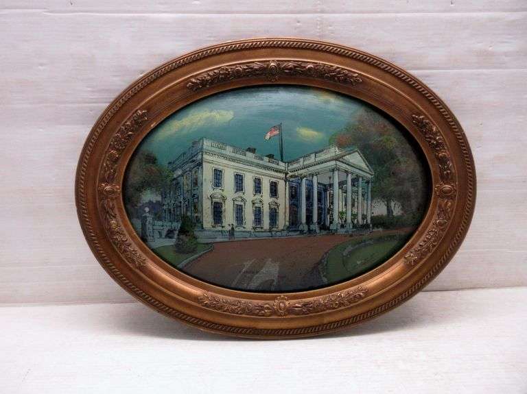 1917 Reverse painting, White House painting, with bubble glass
