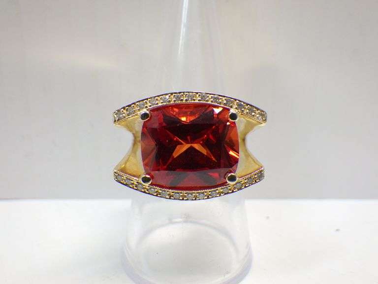 14K Gold ring custom made large orange stone, possibly a tourmaline