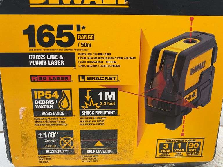DeWALT DW0822 cross line plumb laser, 165' range, NIB Albrecht