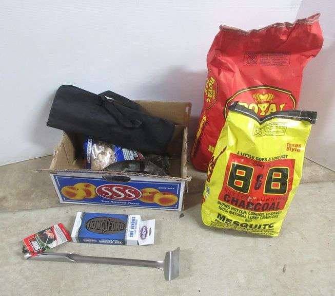 Various charcoal grill items, includes (2) Bags of lump charcoal