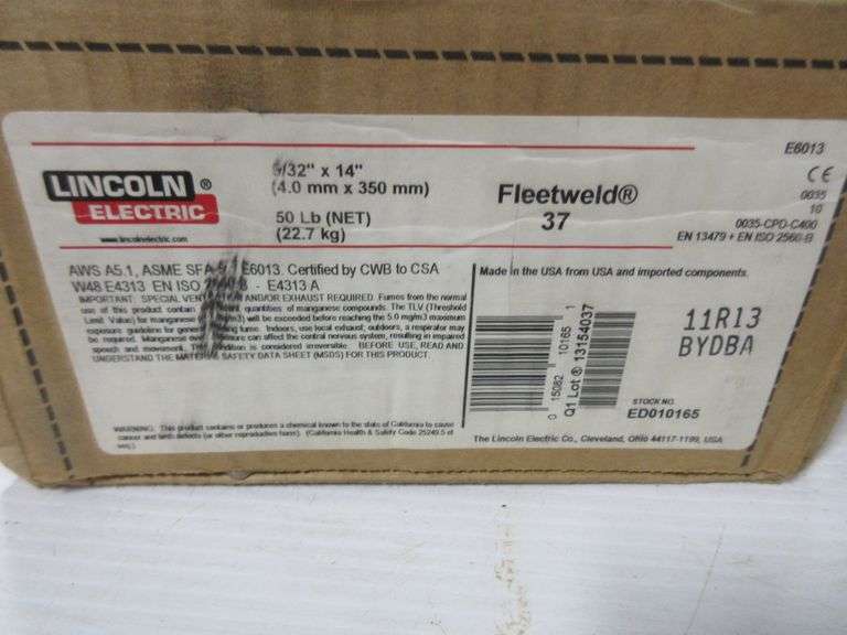 50 lbs. of Lincoln Fleetwood 6013 welding rods, 5/32" x 14", new