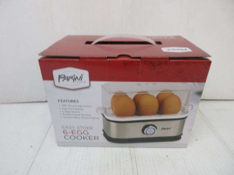 Parini 6egg cooker, new; BritePride grater; (3) Enamelware pans, nice
