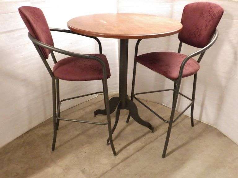 Bistro or bar table with (2) Stools, heavy duty steel frames, made in