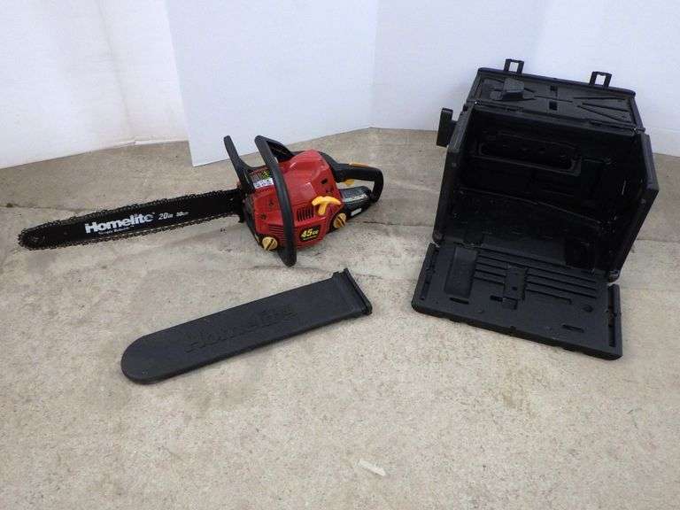 Homelite 45cc 20" chainsaw, used, starts, and runs, chain brake not
