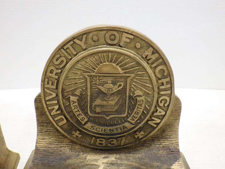 University of Michigan bookends, appear to be cast bronze, 6"H