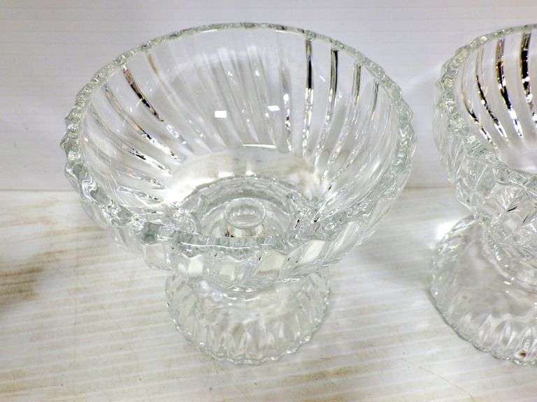 (5) Piece Towle Crystal Hurricanes and vase set, Hurricanes 5 1/2"W x