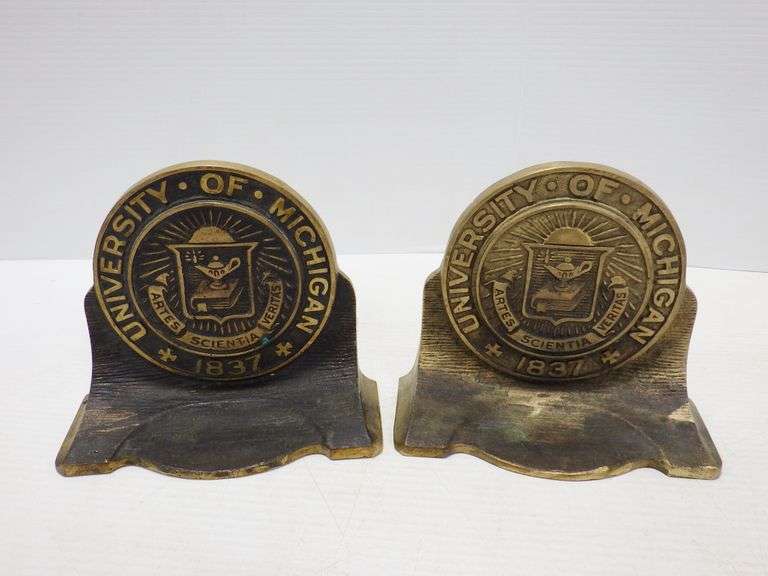 University of Michigan bookends, appear to be cast bronze, 6"H