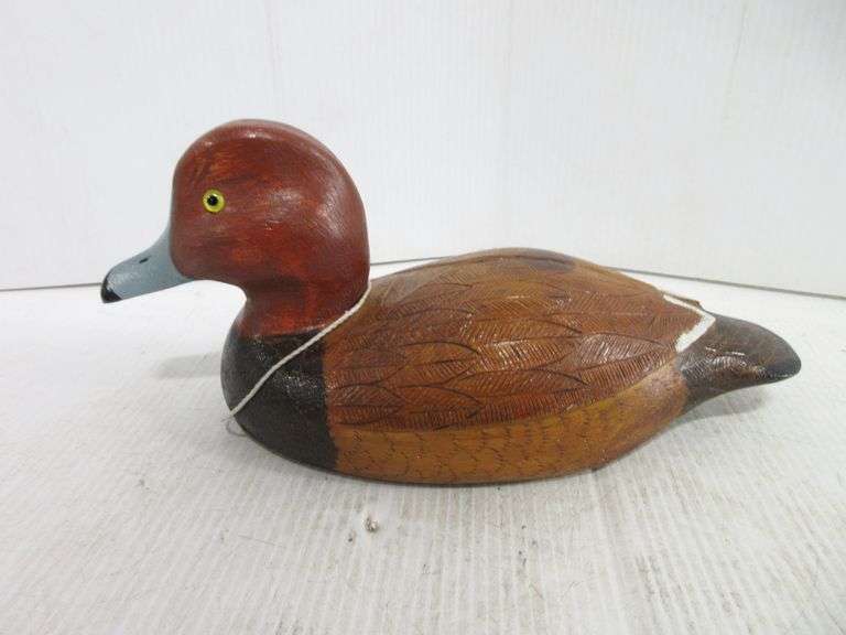 Hand Carved redhead duck decoy with glass eyes, "88," by Jordan's