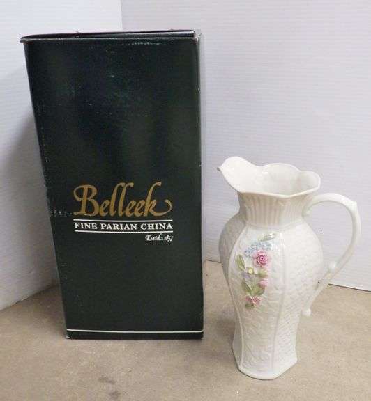 BelleekMillennium Pitcher, vase with flowers, 7 1/2"W x 10"H, NIB
