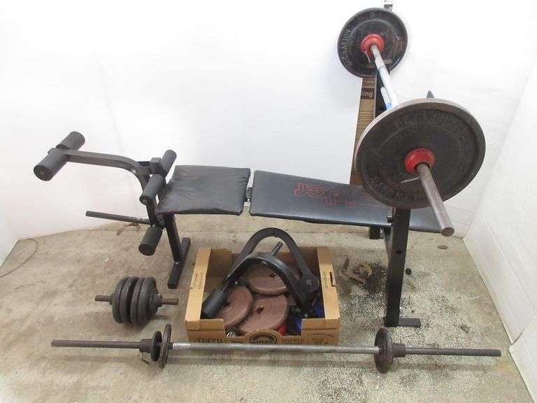 Weider barbell bench and weights (3) barbells, and 160 lbs. of weights