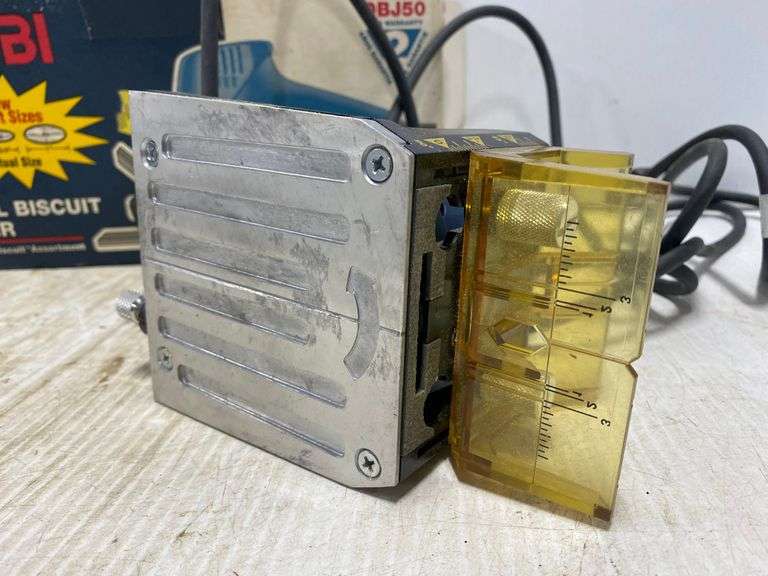 Ryobi model DBJ50 biscuit jointer tested and works well, in original