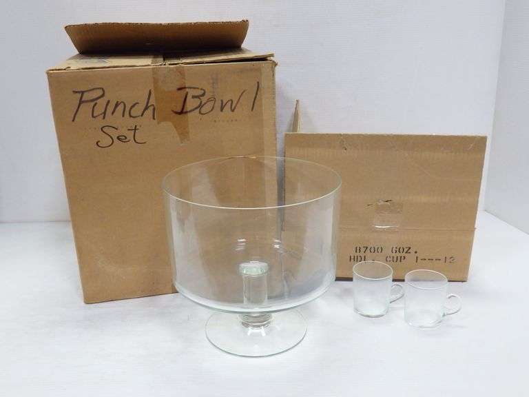 West Virginia glass punch bowl set, with (12) punch cups, in original