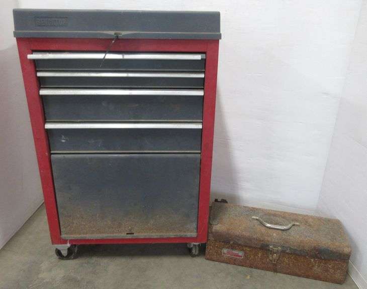 Benchtop roll around tool box, 23"W x 12"D x 35"H; Small carry tool box