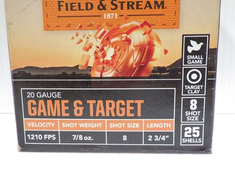 (25) Rounds of Field & Stream shells, 20gauge, 8shot size small game