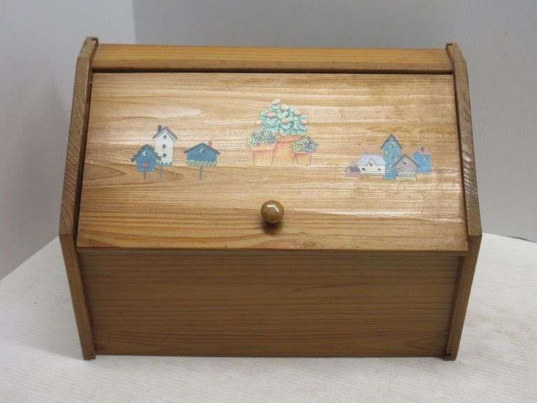 Wooden bread box, lid needs to be reattached, 16"W x 8"D x 10"H