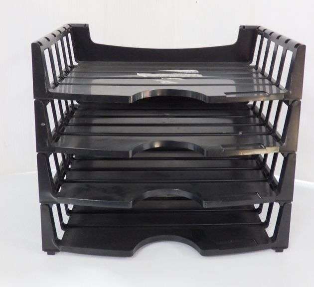 (4) Stackable plastic office trays Albrecht Auction Service
