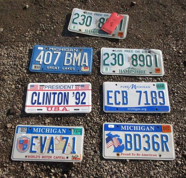 (7) License plates, have wear and scratches Albrecht Auction Service