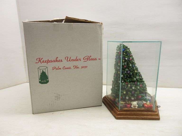 Older, "Keepsakes Under Glass," Christmas tree, in original box, 8"W x