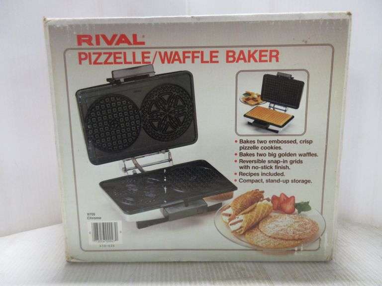 Rival Pizzelle/waffle baker, bakes two embossed crisp pizzelle cookies