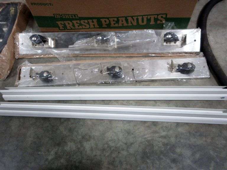 (7) Single stainless steel mop sink brackets, (2) Triple stainless