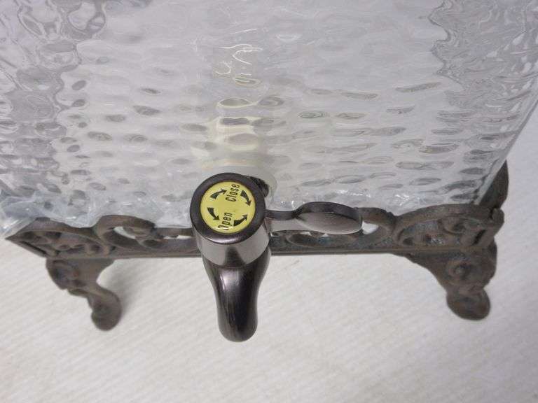 Artimino 2gallon drink dispenser, Hammered glass, Bronze metal base