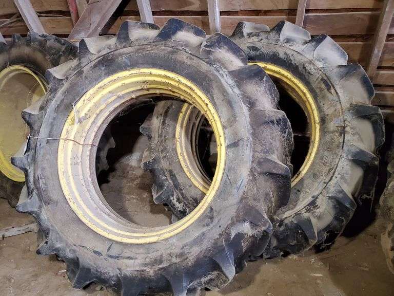 (2)18.438 Rice & Cane Tires on Rims. Location L1 Albrecht Auction