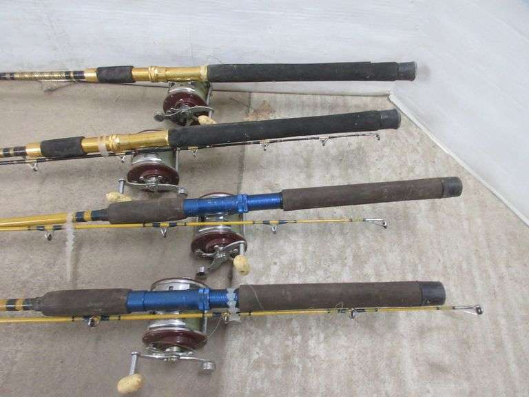 (4) Salmon downrigger rods and reels, all have fully functional Penn