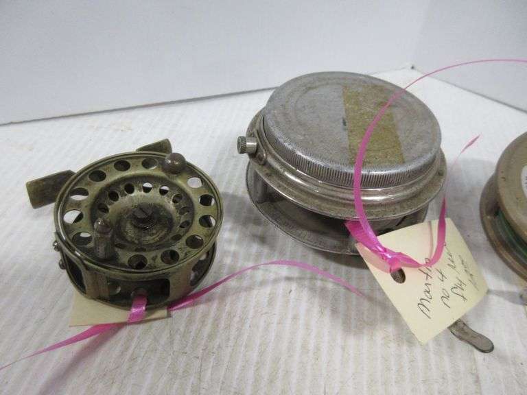 (4) Antique fly reels, includes Airex Ablette 371, German Silver