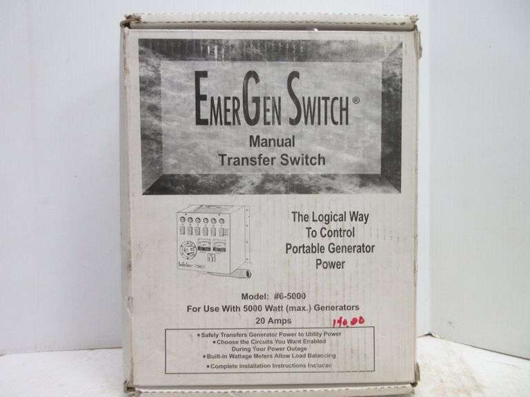 Manual transfer switch by Emergen Switch, model No. 65000, for use