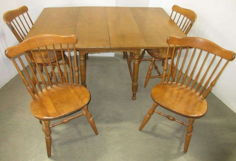 Old kitchen table with drop down sides and (4) chairs, 42"W x 27"D x 30