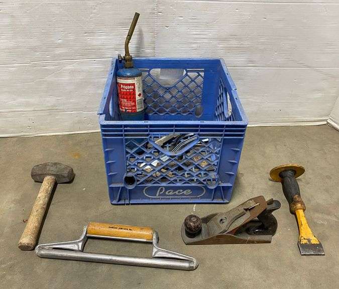 Tools, includes Torch with lighters, Craftsman 3 lb. sledge, Cement