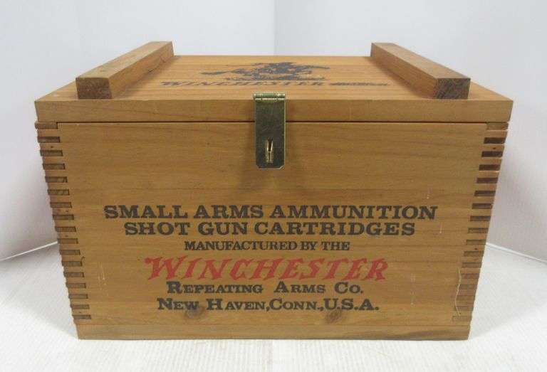Winchester wood ammo box, 16"W x 10"D x 10"H, dovetail corners