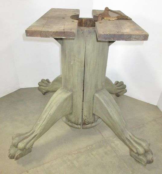 Antique claw feet wood table base, 27"H, wear, solid, as is Albrecht