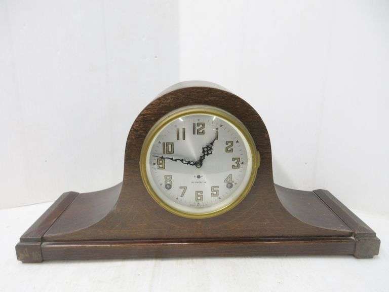 Antique Plymouth Mantel Clock with Key, Chimes on the Hour and Half