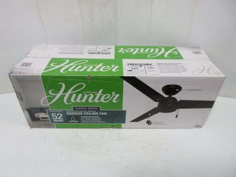 Hunter 52" covered indoor/outdoor ceiling fan with pull chain, down