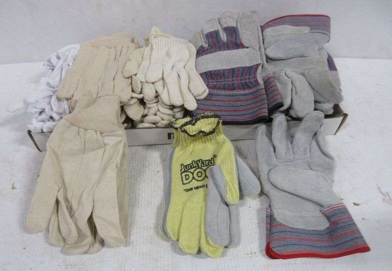 (25) Pairs of work gloves, leather, canvas, and more, unused condition