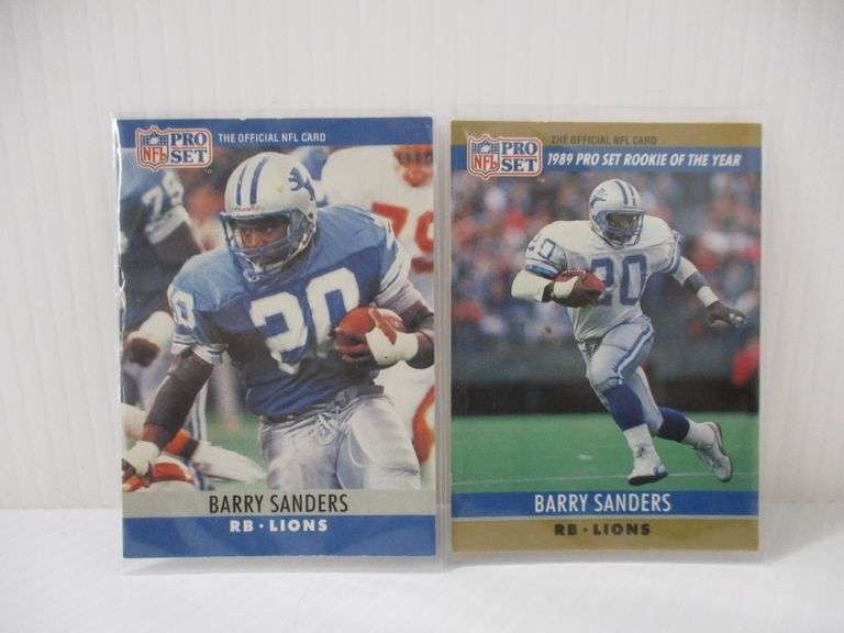 (2) Detroit Lions 1990 Barry Sanders, pro set 1989 rookie of the year