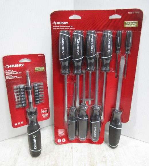 (2) Husky screwdriver sets one 15piece ratcheting set, and one 10