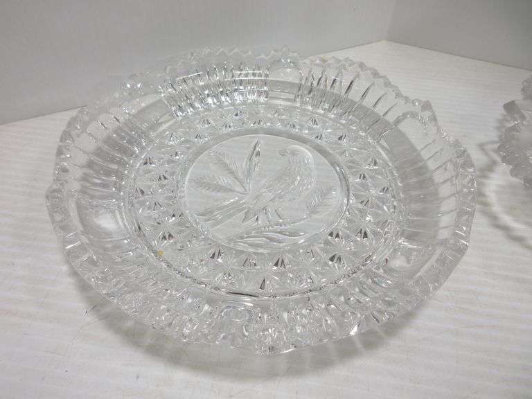 German Hofbauer Byrdes Lead Crystal Candy Dish, 7”Dia; Pressed glass