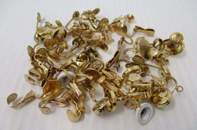 (20) Pairs of earring backs for making earrings, spring loaded and clipon, no pierced gold tone