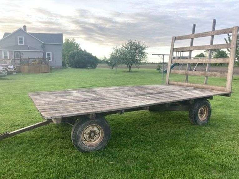 8' x 16' Flat Rack Wagon on Oliver Running Gear Albrecht Auction Service