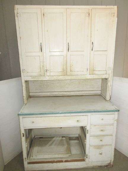 Antique kitchen cabinet with flour sifters and porcelain top, 48"W x 24 ...