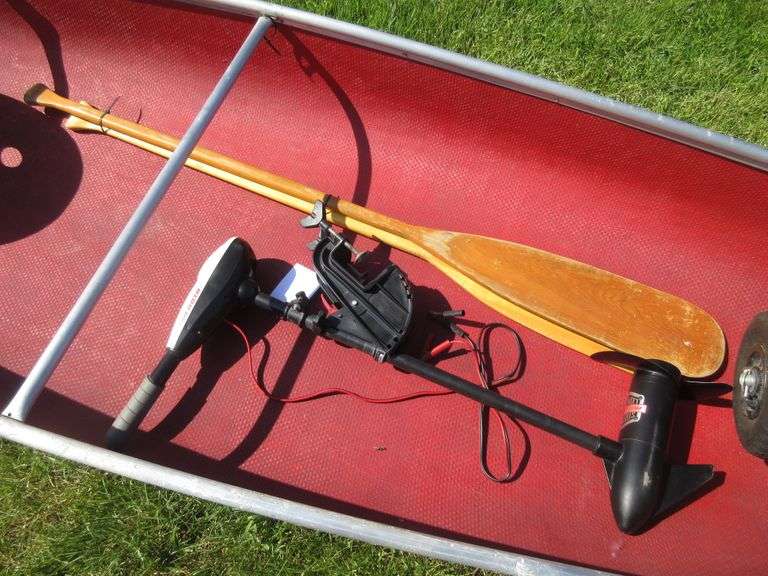 16' Fiberglass, "Coca Cola," canoe by Sawyer W. Ele. Trolling motor