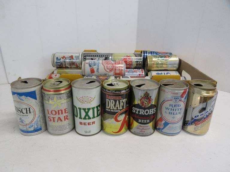 (40) Old empty steel and tin beer cans Albrecht Auction Service