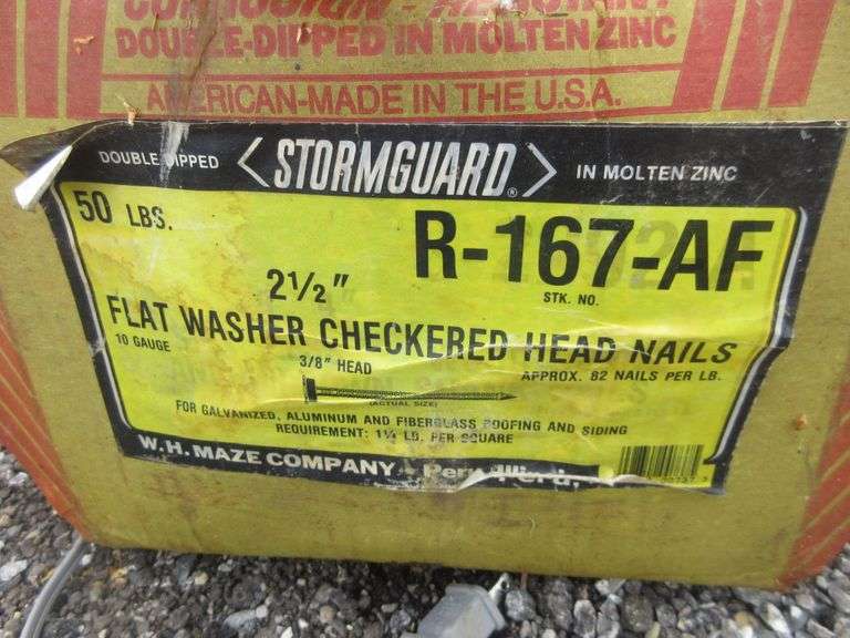 50 lbs. of pole barn siding nails, and 2 1/2" rubber washers Albrecht