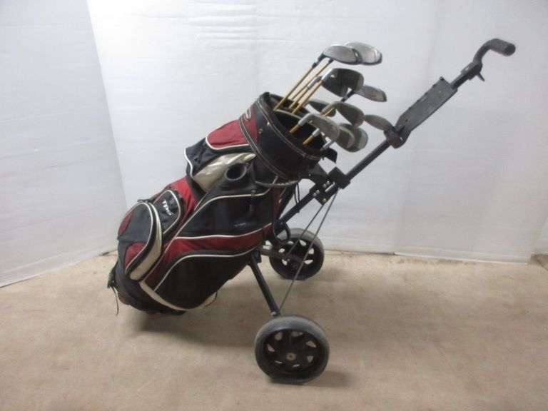 Golf bag and cart, full set of clubs, poor condition Albrecht Auction